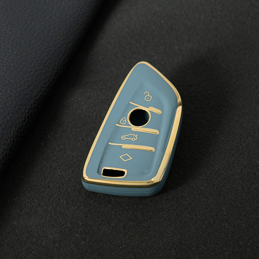 BMB1T1 Granny Grey-Gold Plating Car Key Cover For BMW 1 2 3 4 5 6 7 Series X1 X2 X3 X5 X6 X7 Smart Key Ring Holder Keychain Car Accessories