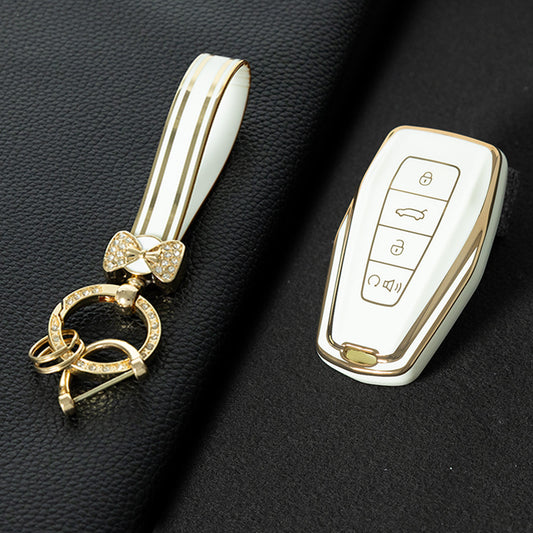 GEB3T1 White-Gold Plating Car Key Cover For Geely Auto Tugella EPro Emgrand L S GS GL EV RS Coolray Atlas Pro Proton X7 Geometry Fob