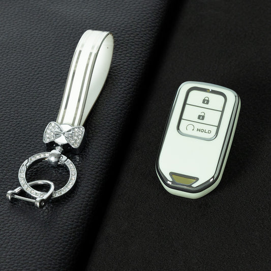 HOA3T1 White-Silver Plating Car Key Cover TPU Car Key case Cover Fit for for Honda Accord Civic Passport Pilot Odyssey Ridgeline HRV CRV Car Key Cover