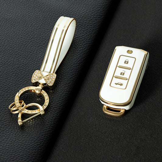 MIA1T1 White-Gold Plating TPU Car Remote Key Case Cover Shell for Mitsubishi Outlander ASX Pajero LANCER Sport Eclipse 3 Buttons Smart Keyless Fob