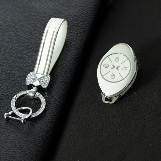 XPB1T1 White-Silver Plating TPU Car Key Case Cover for Xiaopeng G3 460 P7 520