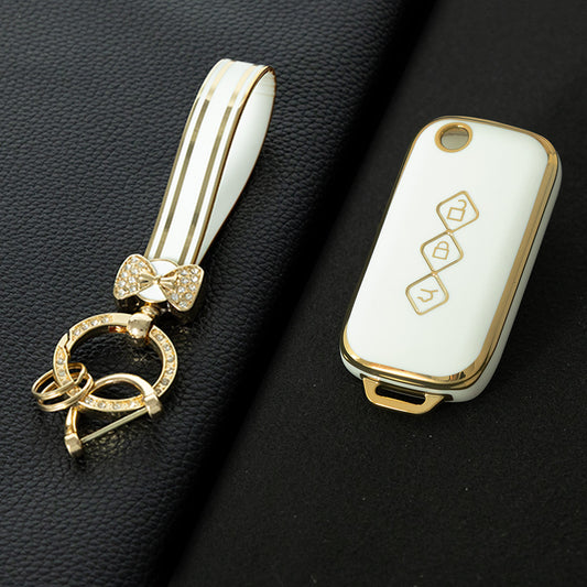 WUH1T1 White-Silver Plating New Soft TPU Car Key Case Cover Holder for Chevrolet Aveo trax groove Captiva 2024 for Wuling Car Key Shell Fob Car Accessories