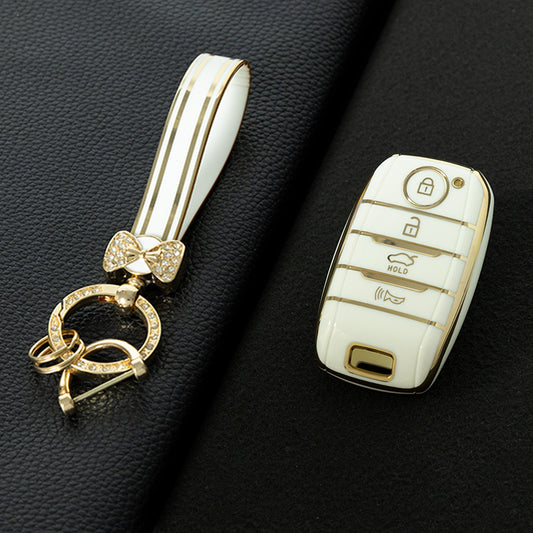 KIC1T1 White-Gold Plating 4 Buttons TPU Car Key Cover Case Shell Fob Holder for Kia Rio Rio5 Sportage R K3 KX3 K4 K5 Ceed Sorento Cerato Optima Protector