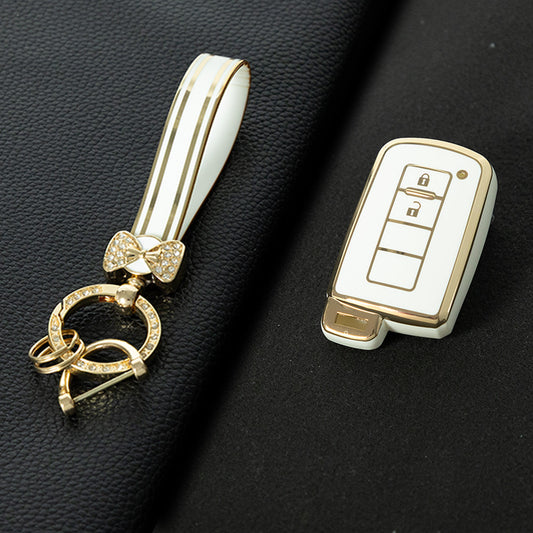 TOD2T1 White-Gold Plating TPU 2 Buttons Car Key Cover Case for Toyota Rav4 2021 Hybrid Camry 2020 Prado Corolla Sedan 2019