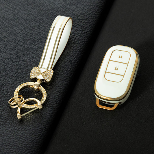 HOB2T1 White-Gold Plating Car Key Cover Suitable for Honda CRV Style Key case Civic HRV Accord XRV Yingshipai Haoyingbin Intelligent Bag Buckle keychain