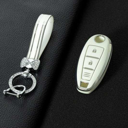 SUA1T1 White-Silver Plating Car Key Cover TPU for Suzuki Vitara Swift Ignis Kizashi SX4 Baleno Ertiga 2016 2017 2018 2019