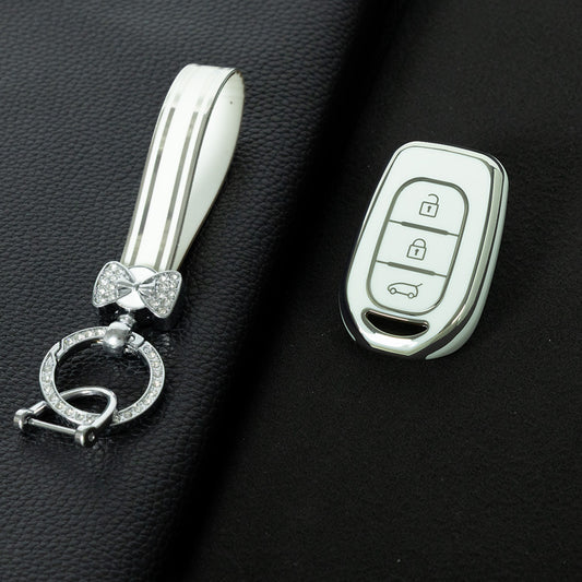 REC1T1 White-Silver Plating 3button Soft TPU Car Remote Key Cover Case for Renault Kwid Traffic Symbol Dacia Sandero Logan Duster 2016 - 2018