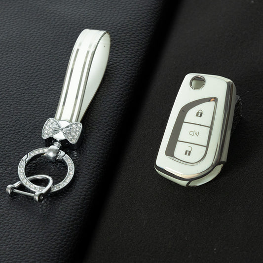 TOA4T1 White-Silver Plating TPU Car Key Case Cover for Toyota Hilux Yaris RAV4 Corolla Avensis Aygo Verso Scion TC Auris