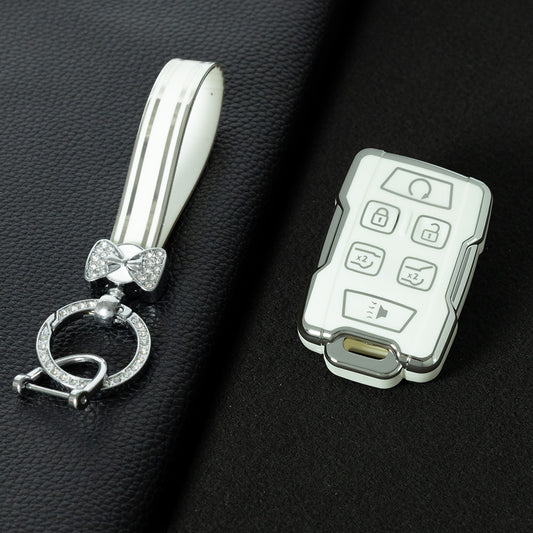 CEC3T1 White-Silver Plating Car Key Cover Case Fob for Chevrolet Suburban Silverado GMC Terrain Yukon Tahoe Sierra