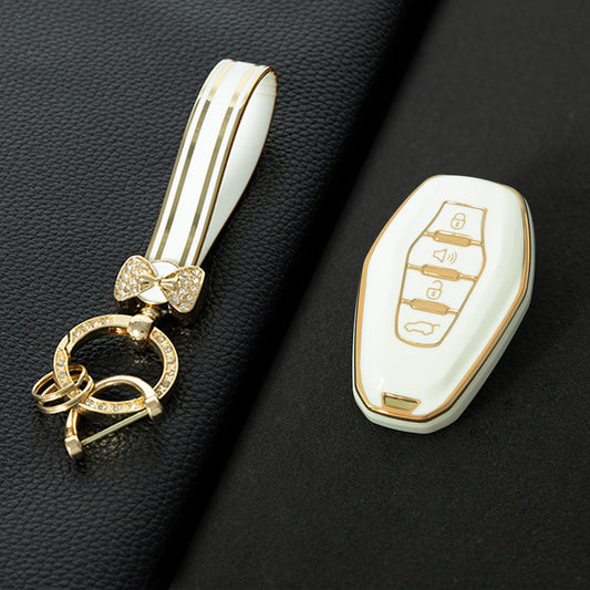 CRE1T1 White-Gold Plating Car Key Cover New TPU Car Key Case Cover for Chery Jetour X70 X90 X95 Plus Remote Shell Holder Auto Keychain Protector Accessories