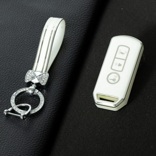 HOQ1T1 White-Silver Plating For Honda PCX ADV 150 Sh 125 ADV 150 PCX 150 Smart Remote Full Protection Cover TPU Key Case Accessory Car Key Accessories