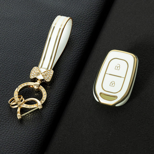 REC2T1 White-Gold Plating Car Key Cover TPU 2 Buttons Remote Key Case Cover Shell for Renault Duster Sandero Logan Clio Captur Laguna