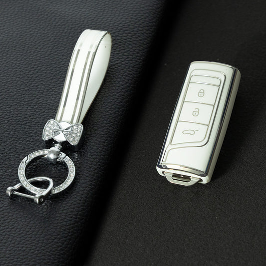 TRG1T1 White-Silver Plating TPU Car Key Cover for Trumpchi GS3 GS4 GA3 GA4 GA8