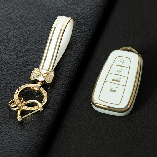 TOB4T1 White-Gold Plating Car Key Cover For Toyota Prius Camry Corolla C-HR CHR RAV4 Prado Izoa Levin Avalon 2018 2019 2020 Car Key Case Shell Cover Protector