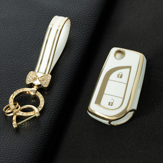 TOA2T1 White-Gold Plating Car Key Cover TPU Soft Cover Key Cases Suitable for toyota Carola Highlander New Reith RAV4 Car Key Cover