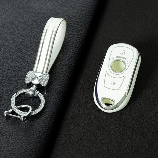 BUA1T1 White-Silver Plating Fashion TPU Car Key Case Cover Shell for Buick Envision Verano Encore GS 20T 28T New LACROSSE Opel Astra K Keyless Protector Fob