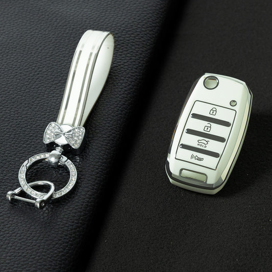 KIE2T1 White-Silver Plating Golden Line TPU Key Case Cover for Rio 3 K2 Ceed Cerato K3 Sportage 4 Picanto K5 Optima Sorento Forte Stinger 2017 2018