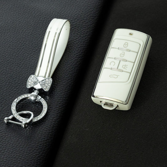 TRA2T1 White-Silver Plating Car Key Cover TPU Premium Soft Car Key Case Cover Shell for Trumpchi GA4/8/6 GS3/GS5/4COUPE/GS8 M6 M8 Key Rings Keychain Bag Accessory