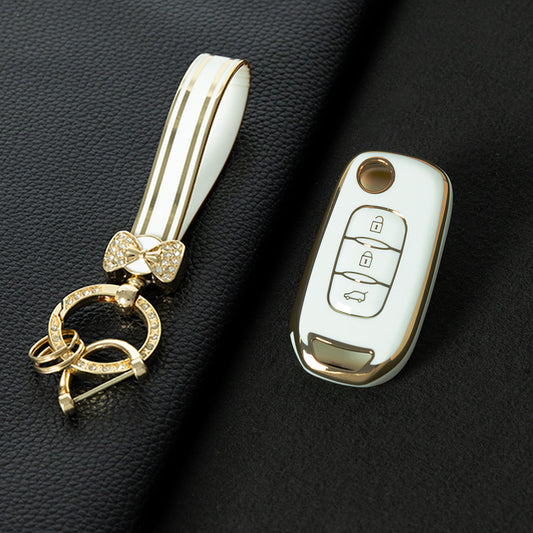 REB1T1 White-Gold Plating Car Key Cover For Renault 3-Button Flip Fob Key Shell Case Remote Cover for Clio Twingo Megane Scenic Laguna Espace Kangoo Safrane Cars