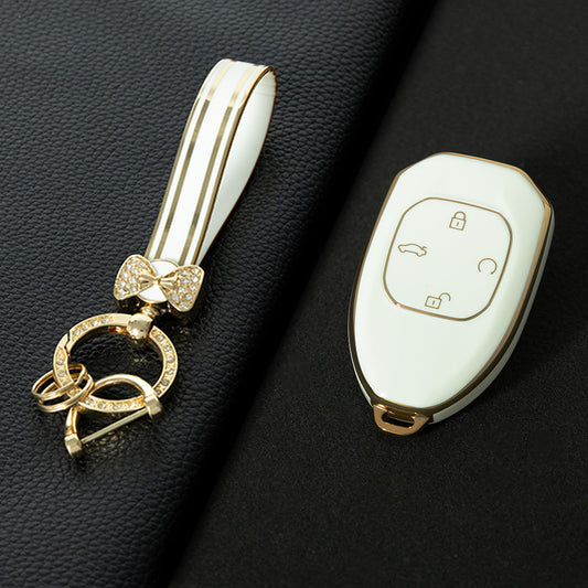 TRE1T1 White-Gold Plating Car Key Cover Silicone Protection TPU Car Remote Key Case Cover for GAC Trumpchi Aion S V Y LX GS4 GM8 GA3 GA6 SGS7 GS8 TA Key Accessories