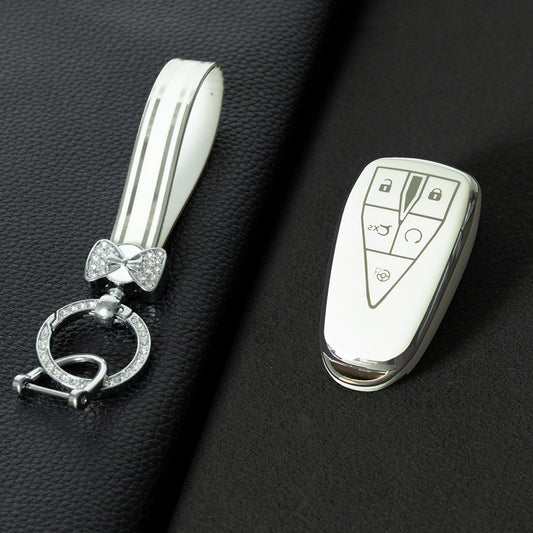 CHC3T1 White-Silver Plating Car Key Cover Soft TPU Car Key Case Cover Shell Sleeve Protector for CHANGAN CS75 Plus Unit Univ CS35 CS55 OSHAN X5 X7 Key Rings Keychain Bag