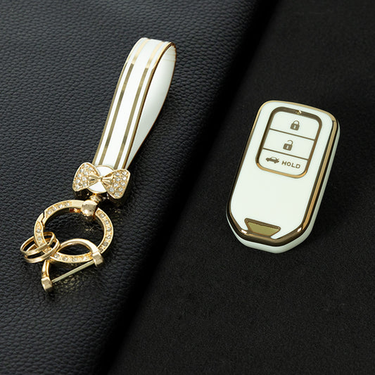 HOA4T1 White-Gold Plating Car Key Cover Premium Soft TPU Car Key Case Cover Shell for Honda Accord Civic CRV Jade XRV Haoying Elysion