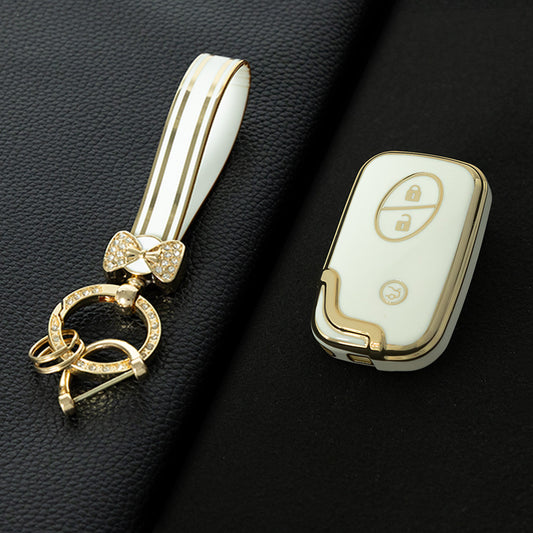 LEC1T1 White-Gold Plating Hotsale Soft TPU Car Key Case Cover for Lexus ES/RX/GX/RX/IS200t CT200h SRT Demon 3 Buttons Smart Key Cover