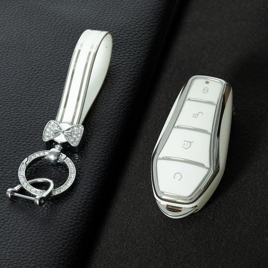BYD1T1 White-Silver Plating Car Key Cover For BYD E2/E3/Song PRO/Yuan Plus/Dolphin Remote Key FOB Cover Accessories