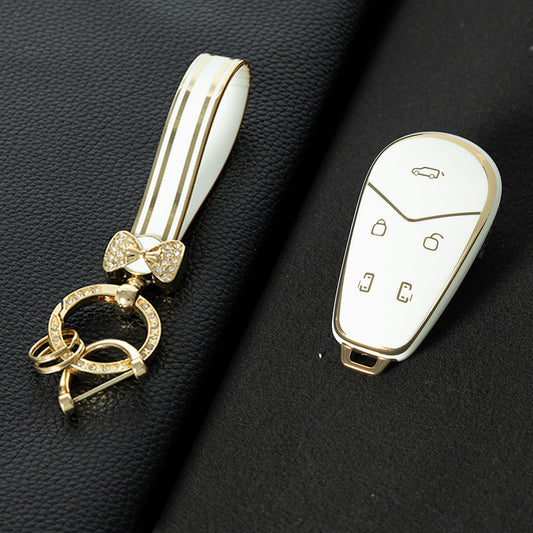 VYB1T1 White-Gold Plating TPU Car Key Case Cover for VOYAH Lantu Dreamer Free DREAMPOWER Key