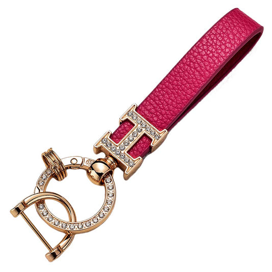 New Creative H-Shaped Diamond-Encrusted Eco-friendly Leather Keychain for Car