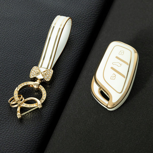 ROB1T1 White-Gold Plating Car Key Cover For Roewe RX5 MG ZS GT GS 350 360 750 W5 Class Accessories Soft TPU Protection Car Case Shell