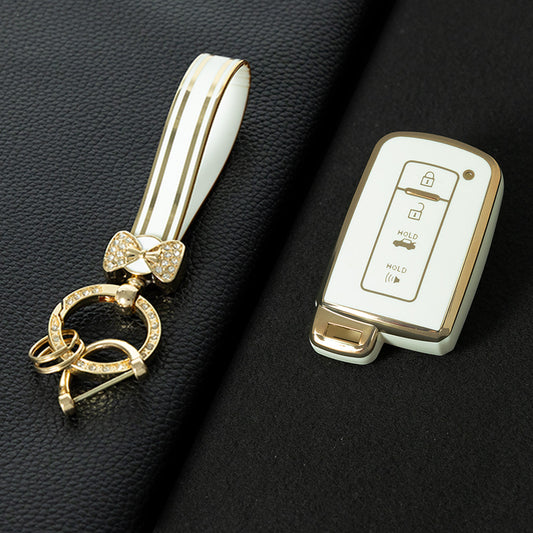 TOD6T1 White-Gold Plating Car Key Cover For Toyota Camry TPU Car Key Case Cover Bag Shell Fob Protector 4 Button TPU Car Remote Key Fob Cover Case