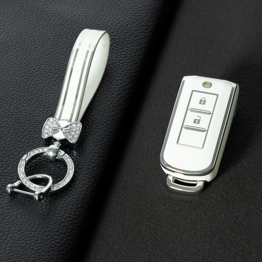 MIA2T1 White-Silver Plating TPU Car Key Cover for Mitsubishi Outlander/ASX/Lancer/Eclipse Cross/Pajero