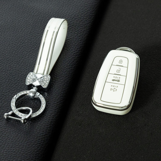 TOB4T1 White-Silver Plating Car Key Cover For Toyota Prius Camry Corolla C-HR CHR RAV4 Prado Izoa Levin Avalon 2018 2019 2020 Car Key Case Shell Cover Protector