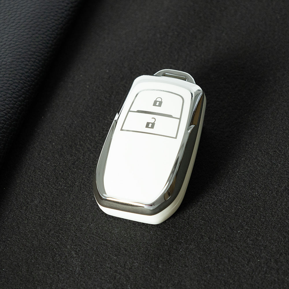 TOC2T1 White-Silver Plating TPU Car Key Case Protection Cover Smart Key Shell Fob Cover Fit for Toyota Camry Corolla Prado Levin Crown RAV4