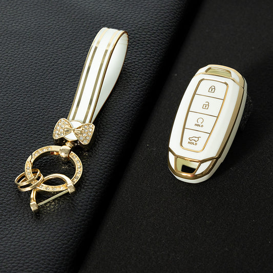 HYS4T1 White-Gold Plating TPU Car Key Case Cover For Hyundai I30 Ix35 KONA Encino Solaris Azera Grandeur Ig Accent Santa Fe Palisade