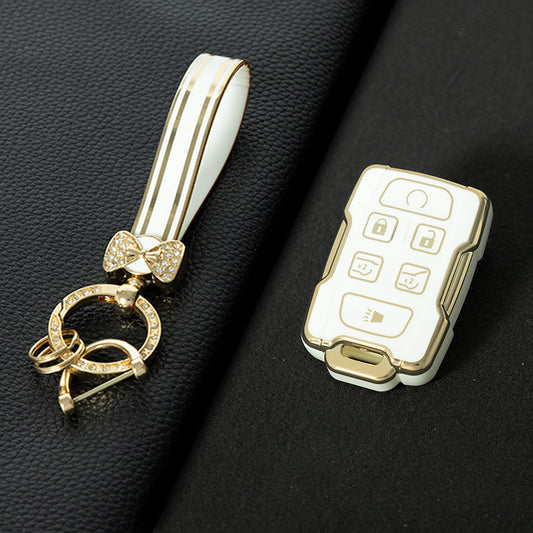 CEC3T1 White-Gold Plating Car Key Cover Case Fob for Chevrolet Suburban Silverado GMC Terrain Yukon Tahoe Sierra