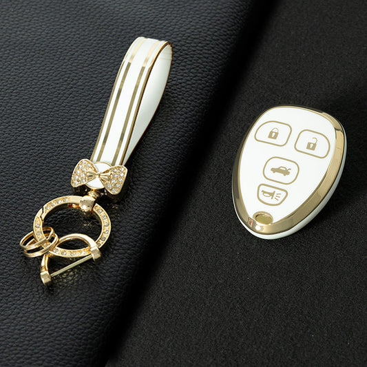CEP1T1 White-Gold Plating TPU Car Key Case Cover for Chevrolet Tahoe Traverse GMC Cadillac