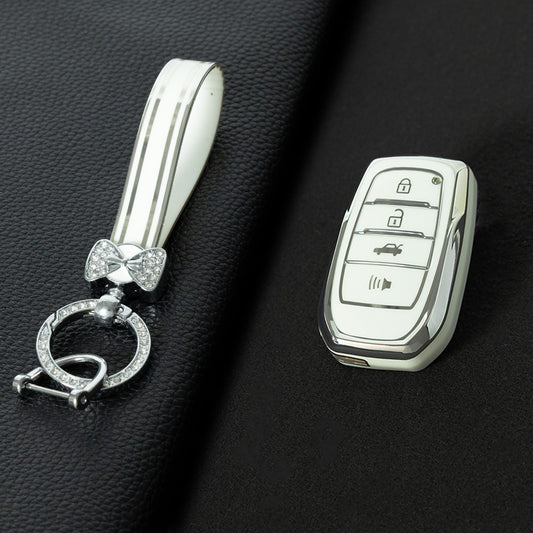 TOC6T1 White-Silver Plating TPU Car Key Case Cover Fob for Toyota Corolla RAV4 CHR Camry Crown Auris Land Cruiser 200 Prado Protector Shell Accessories