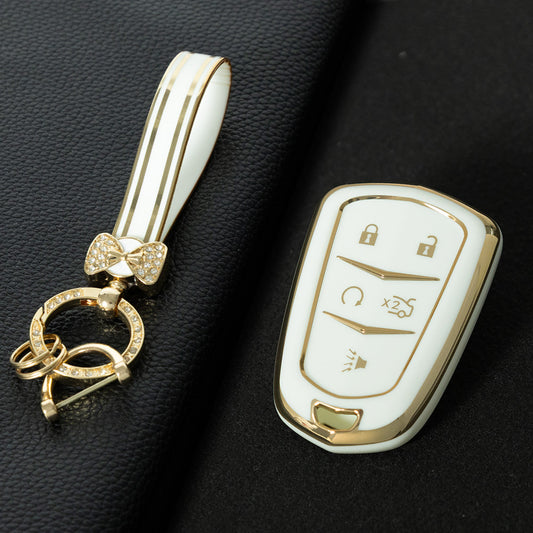 CAA2T1 White-Gold Plating Car Key Cover Suitable for Cadillac Keycase Xt5 Xt4 Xt6 Ct5 Ct6 Ct4 Xts Shell Atsl Car Key Bag keychain