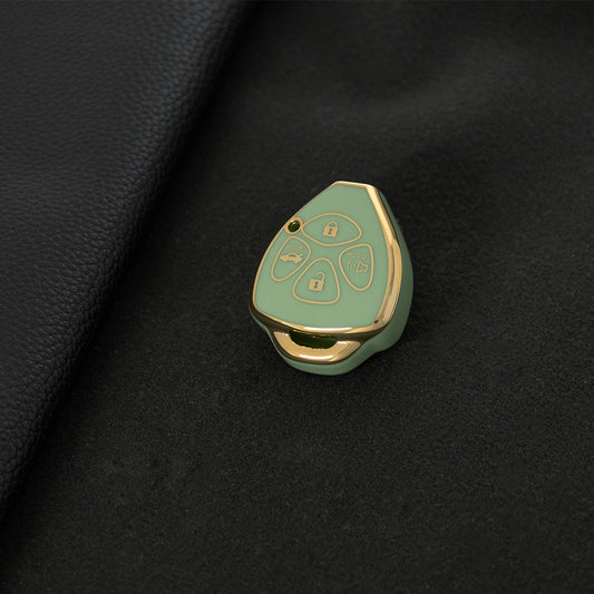 TOT4T1 Green-Gold Plating Fashion 4 Buttons TPU Car Key Case Cover Shell Fob Key Protector for T-oyota C-orolla C-amry Car Key Accessories