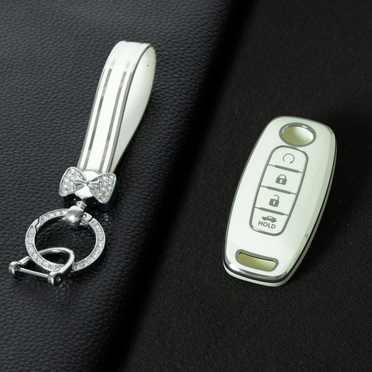 NIA7T1 White-Silver Plating TPU Car Key Cover Fob Holder Suitable for Nissan Sylphy Bluebird Teana X-Trail Murano GTR