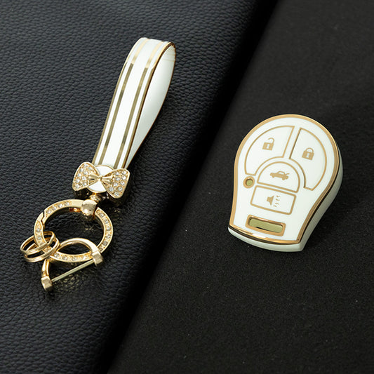 NIE4T1 White-Gold Plating TPU Car Key Cover for Nissan Sylphy MARCH TIIDA X-TRAIL Qashqai KICKS SUNNY