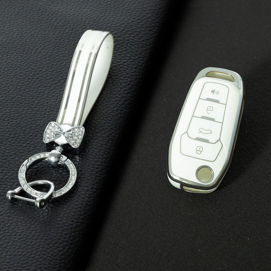 FOA7T1 White-Silver Plating Car Key Cover for Ford Fusion Fiesta Escort Mondeo Everest Ranger