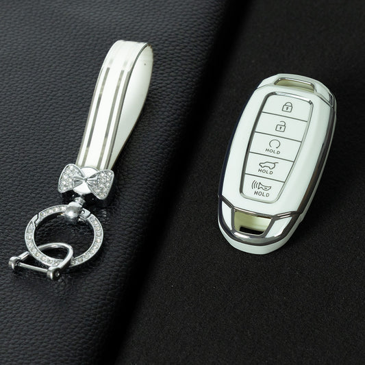 HYS2T1 White-Silver Plating Premium Soft TPU Car Key Case Cover Shell for Hyundai IX25 IX35 MISTRA Elantra Tucson Sonata VERNA LAFESTA