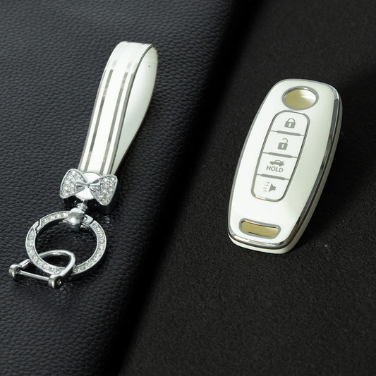 NIA4T1 White-Silver Plating TPU Car Key Cover for Nissan Sylphy Bluebird Teana X-Trail Murano GTR