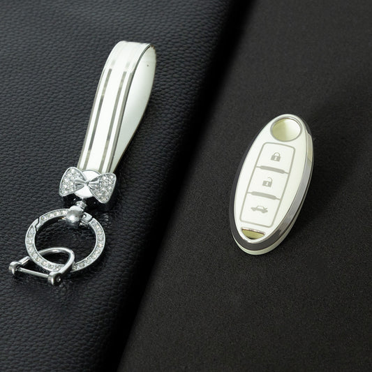 NIB3T1 White-Gold Plating Car Key Cover High Quality Soft TPU 3-Button Popular Key Case Cover Shell for Nissan Patrol Tiida Qashqai X-Trail Juke Navara Car Accessory
