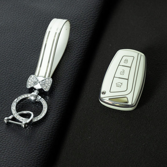 HYH1T1 White-Silver Plating 3 Buttons Car Key Case Cover for Hyundai Santa Fe Sport Ix45 Equus Centennial Genesis G80 Grandeur Azera 2013-2016