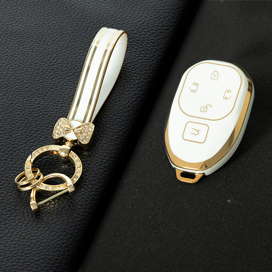 TRF1T1 White-Gold Plating TPU Car Key Cover for GAC New Energy Trumpchi Aion S V Y LX GS7 GS8 GM8 GS5 GA6 GM6