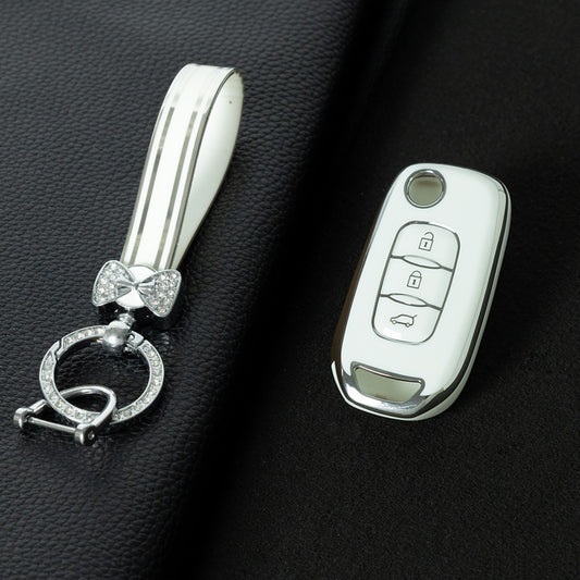 REB1T1 White-Silver Plating Car Key Cover For Renault 3-Button Flip Fob Key Shell Case Remote Cover for Clio Twingo Megane Scenic Laguna Espace Kangoo Safrane Cars